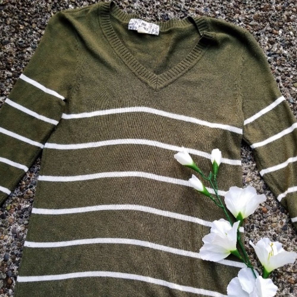 Army Green 3/4 Length Sleeve Pink Republic Sweater